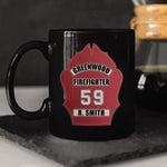 Firefighters Helmet Shield Personalized Black Ceramic Mug