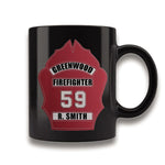 Firefighters Helmet Shield Personalized Black Ceramic Mug