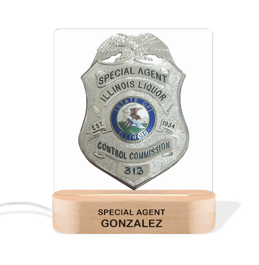 Police Badge Wooden Base Personalized LED Light