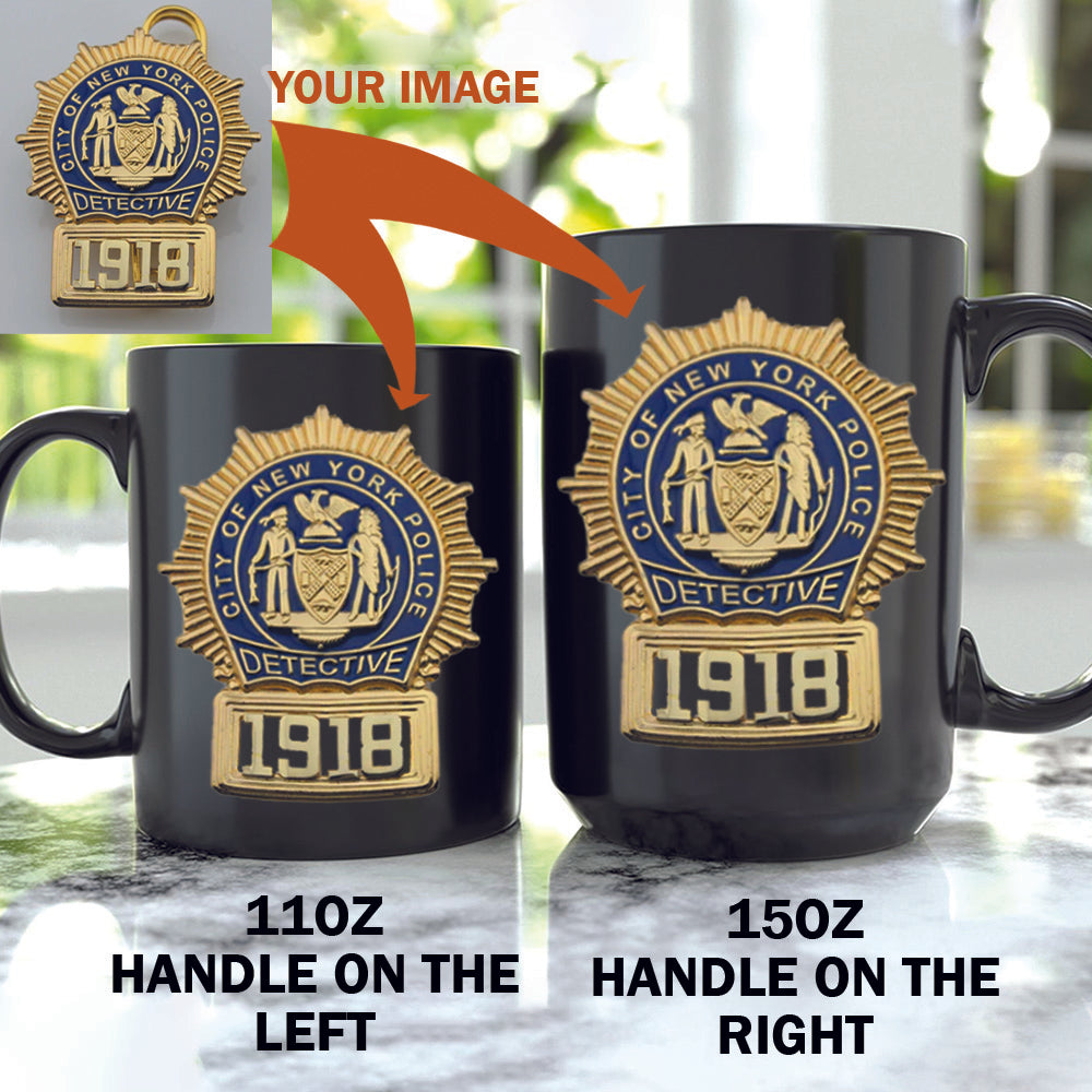 Police Firefighter EMT Badge Personalized Black Ceramic Mug