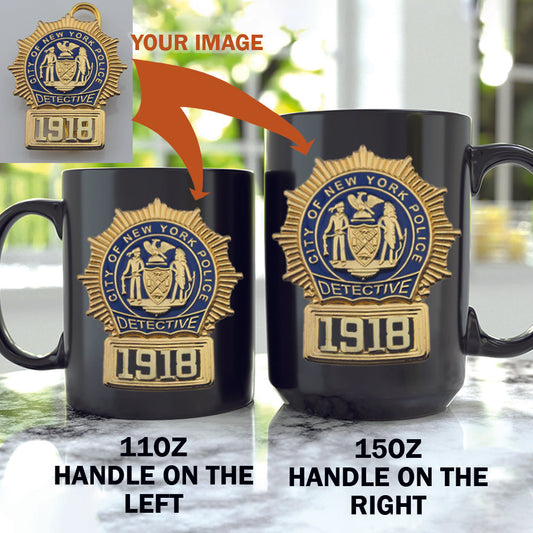 Police Firefighter EMT Badge Personalized Black Ceramic Mug