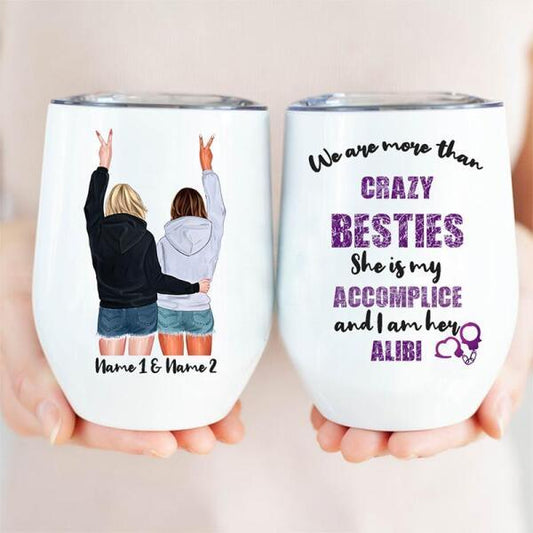 Besties Sisters Customizable Stemless Wine Tumbler - Milaste