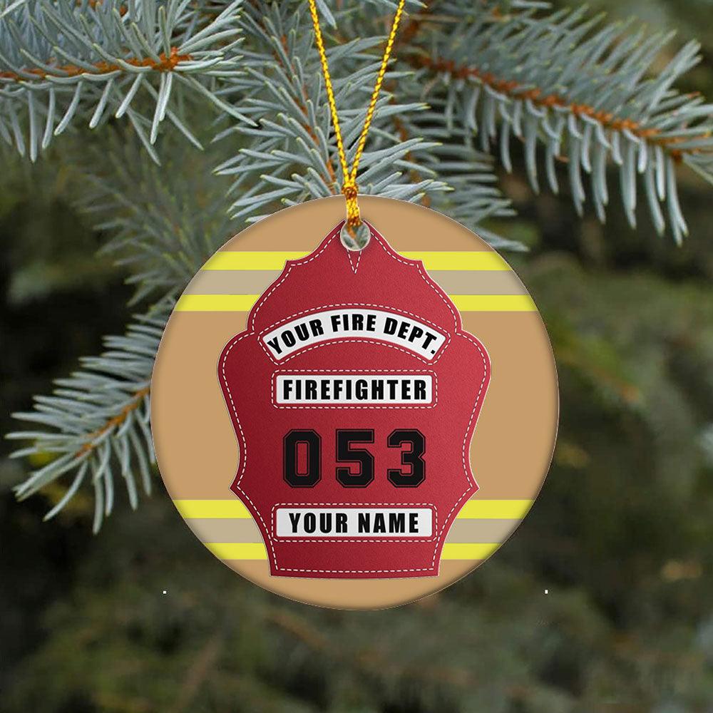 Firefighter Helmet Shield Circle Ceramic Ornament - Milaste