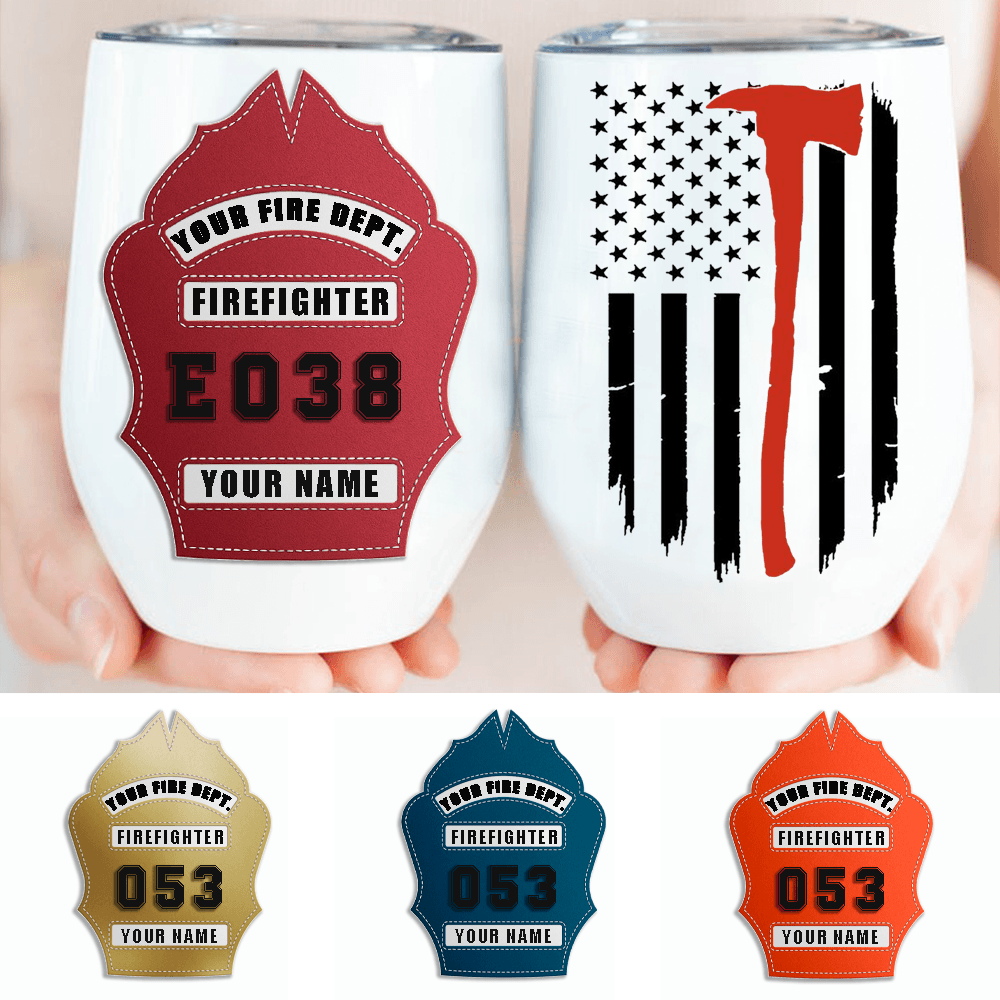 American Firefighter Helmet Front Shield Customizable Stemless Wine Tumbler - Milaste