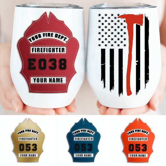 American Firefighter Helmet Front Shield Customizable Stemless Wine Tumbler - Milaste