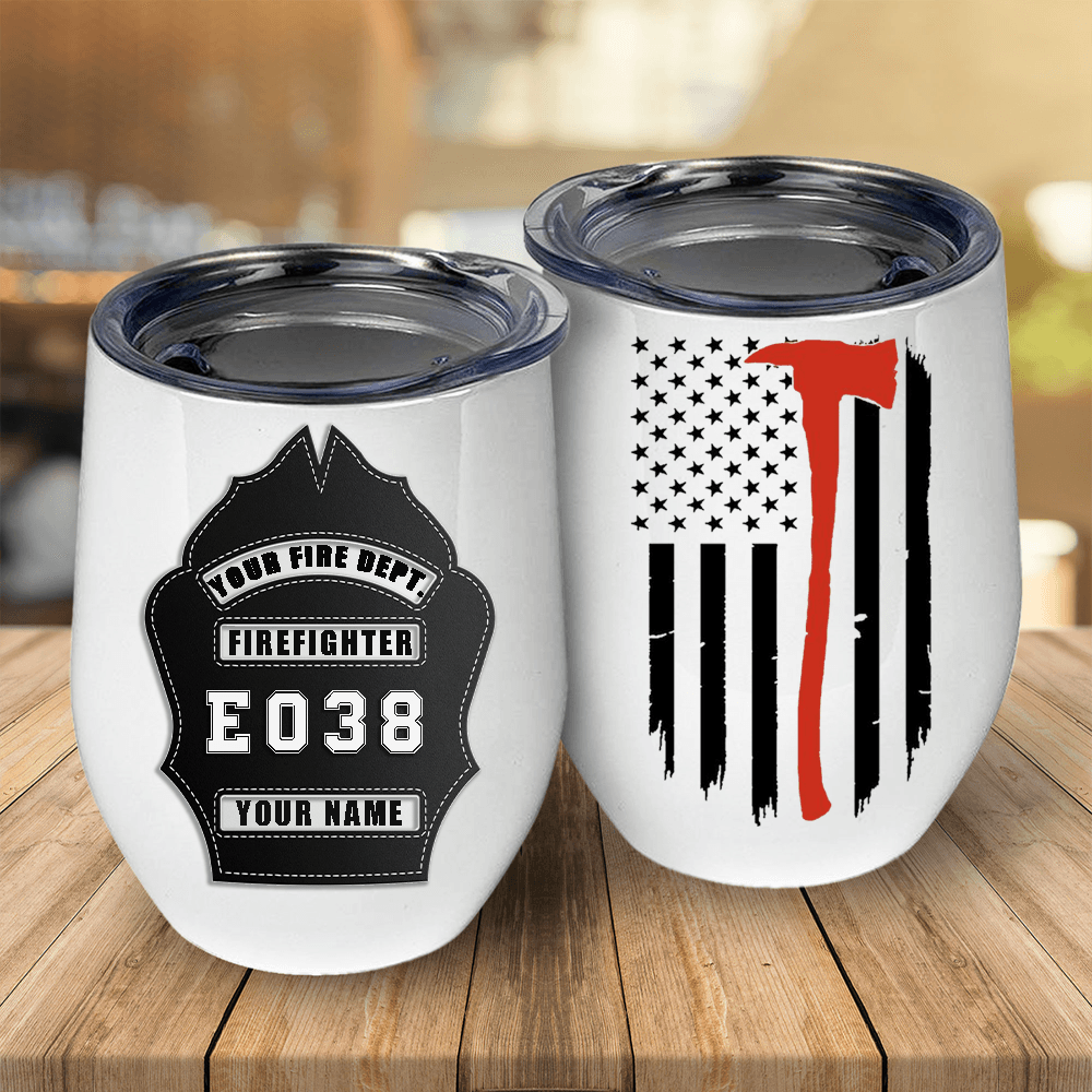 American Firefighter Helmet Front Shield Customizable Stemless Wine Tumbler - Milaste