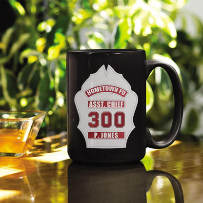 Firefighters Helmet Shield Personalized Black Ceramic Mug