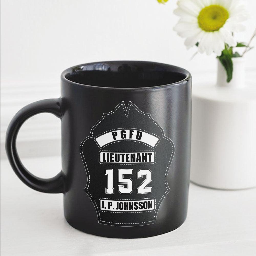 Firefighters Helmet Shield Personalized Black Ceramic Mug