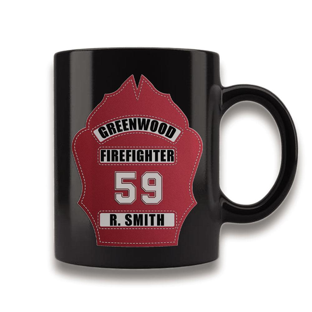 Firefighters Helmet Shield Personalized Black Ceramic Mug