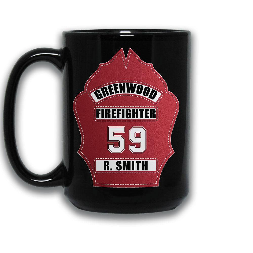 Firefighters Helmet Shield Personalized Black Ceramic Mug