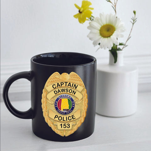 Police Firefighter EMT Badge Personalized Black Ceramic Mug