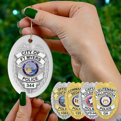 Police Badge Personalized Oval Ornament - Milaste