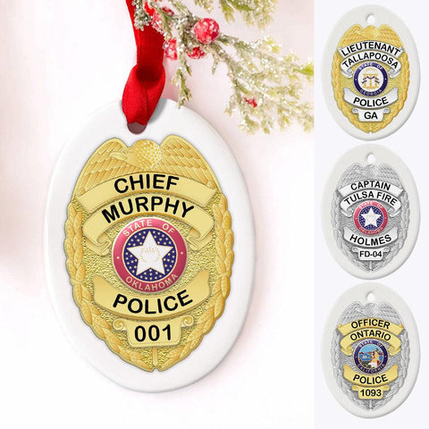 Police Badge Personalized Oval Ornament - Milaste