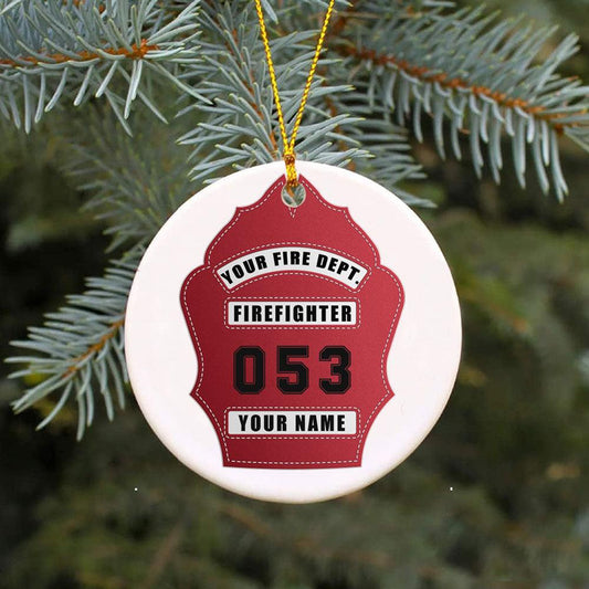 Firefighter Helmet Shield Circle Ceramic Ornament - Milaste