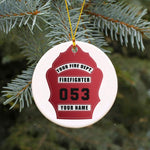 Firefighter Helmet Shield Circle Ceramic Ornament - Milaste