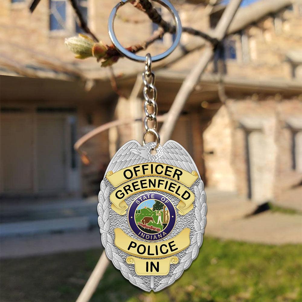 Personalized Thin Blue Line Sheriff Badge Keychain, Sheriff Badge